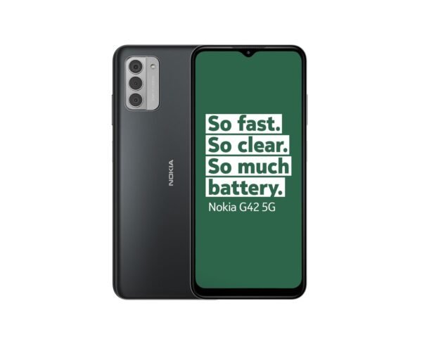 Nokia G42 5G 6.56 HD+ Smartphone Featuring Triple rear 50MP AI camera, 6GB/128GB Storage, 3-day battery life, Android 13, OZO 3D audio capture, QuickFix repairability and Dual SIM - Grey