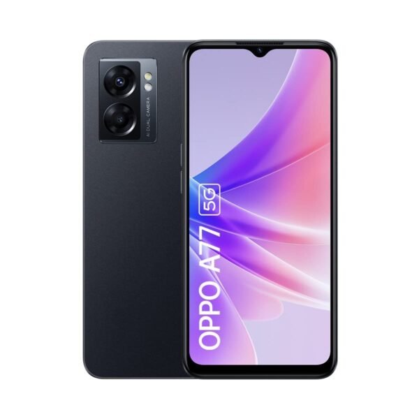 OPPO A77 5G Smartphone, MediaTek Dimensity 810 5G, 6.56 LCD HD+ 90Hz, 48MP+2MPrear camera, 8MP front camera, RAM 4GB + ROM 64GB with RAM expansion, 5000mAh 33W Supervooc, Midnight Black