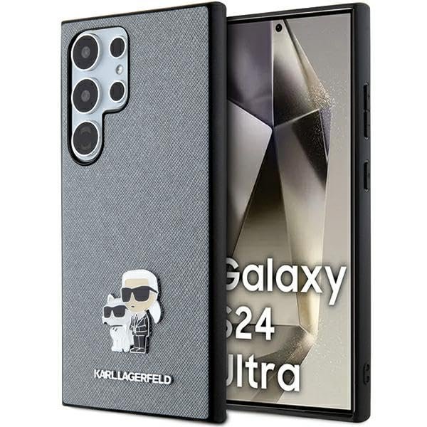 CG MOBILE Karl Lagerfeld KLHCS24LPSAKCMPG Case for S24 Ultra S928 Hardcase Grey Saffiano Karl & Choupette Metal Pin