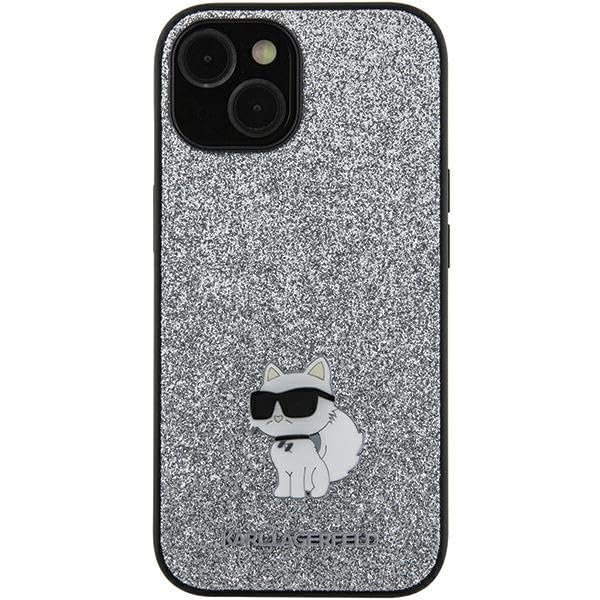 CG MOBILE Karl Lagerfeld KLHCSA55GCNPSG Case for A55 A556 Silver Hard Case Fixed Glitter Choupette Logo Metal Pin